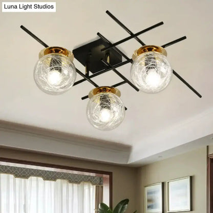 Modern black and smoke gray glass 3-light ceiling fixture for bedroom