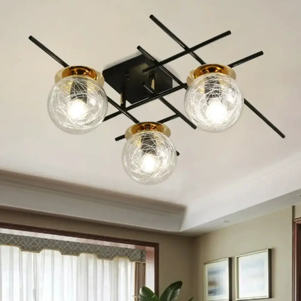 Modern black and smoke gray glass 3-light ceiling fixture for bedroom