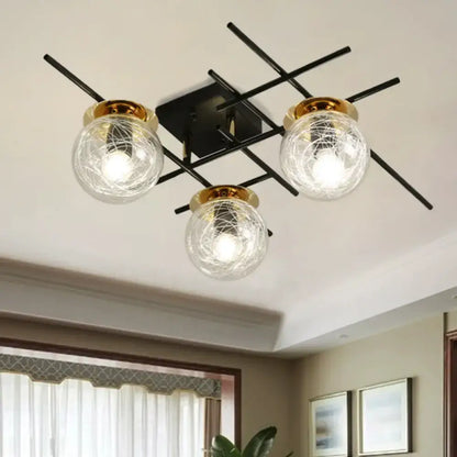 Modern black and smoke gray glass 3-light ceiling fixture for bedroom