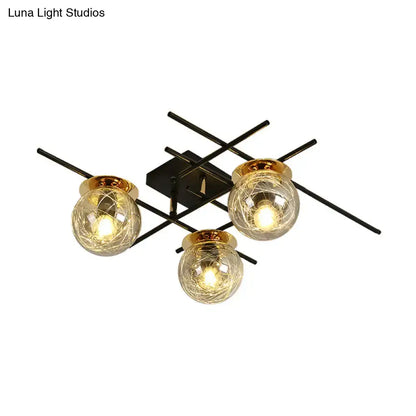 Modern black and smoke gray glass 3-light ceiling fixture for bedroom