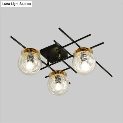 Modern black and smoke gray glass 3-light ceiling fixture for bedroom