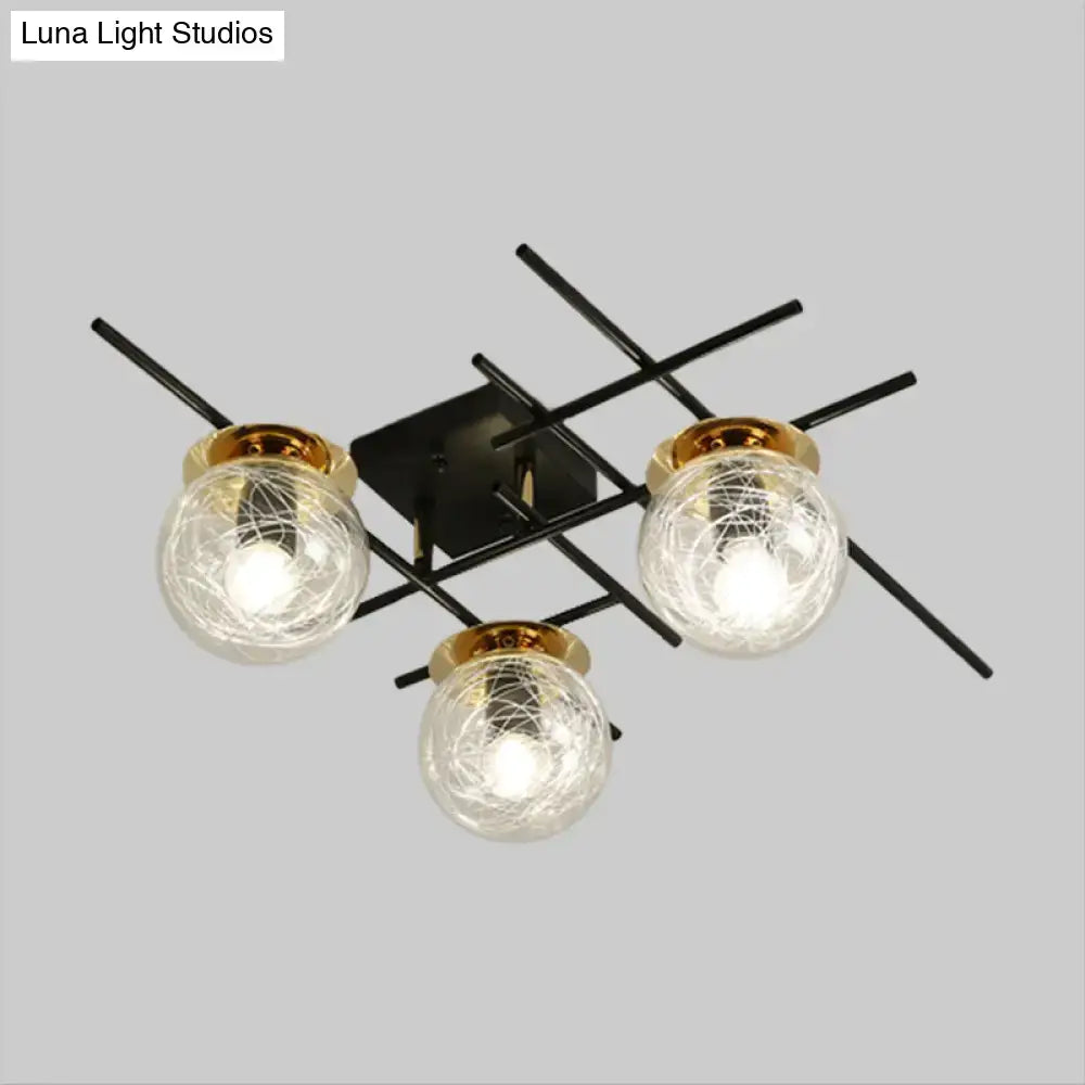 Modern black and smoke gray glass 3-light ceiling fixture for bedroom