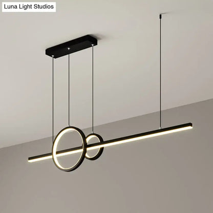 Minimalistic acrylic led linear and ring ceiling light dining room