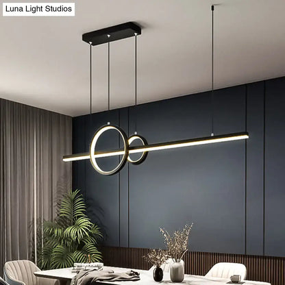 Minimalistic acrylic led linear and ring ceiling light dining room
