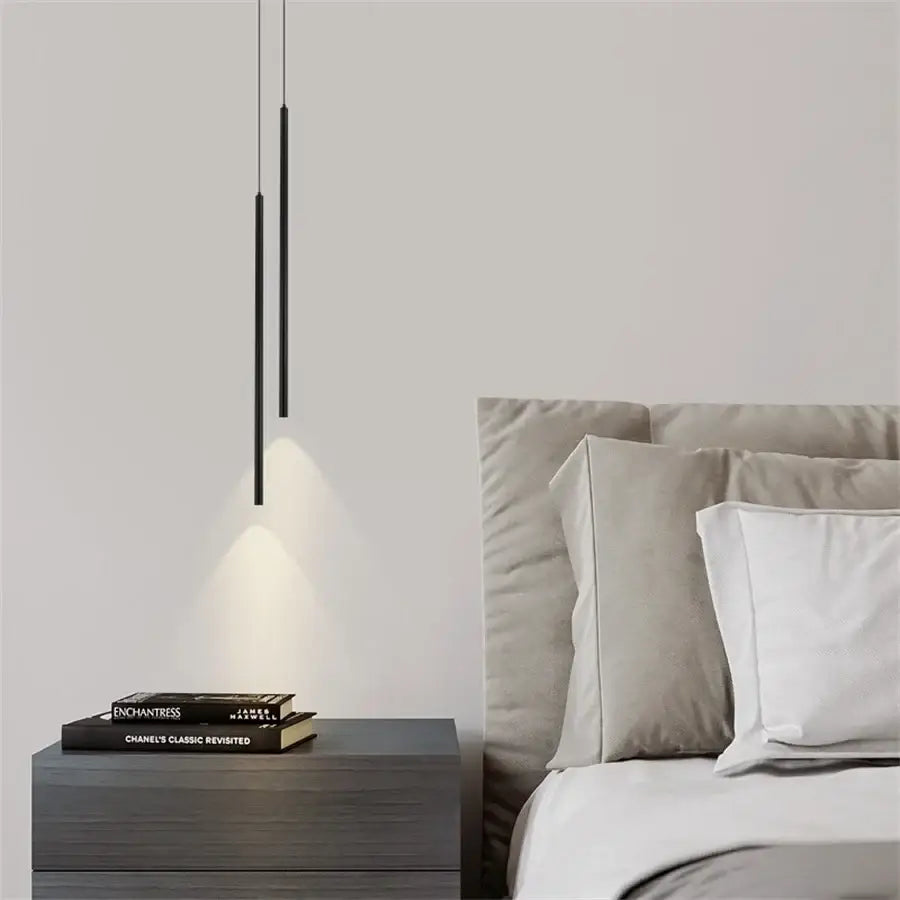 Modern black 2cm led pendant lights bedroom bedside lighting