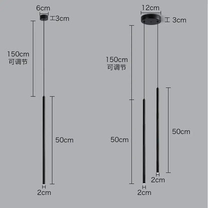 Modern black 2cm led pendant lights bedroom bedside lighting