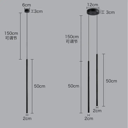 Modern black 2cm led pendant lights bedroom bedside lighting