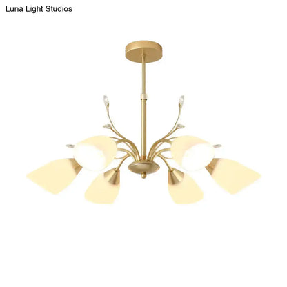 Modern gold 3 and 6 bulb chandelier dining room white glass shade