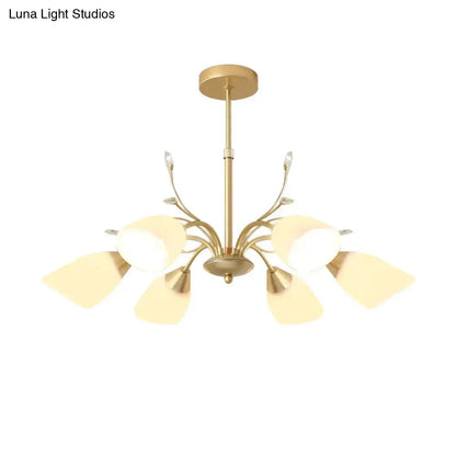 Modern gold 3 and 6 bulb chandelier dining room white glass shade