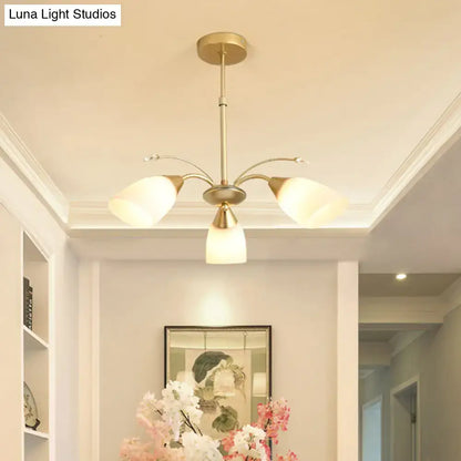 Modern gold 3 and 6 bulb chandelier dining room white glass shade
