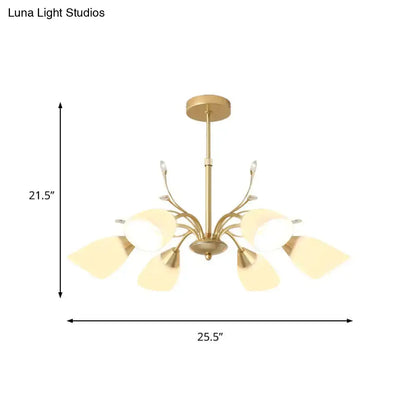Modern gold 3 and 6 bulb chandelier dining room white glass shade