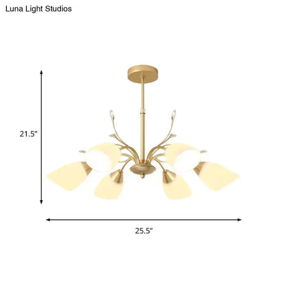 Modern gold 3 and 6 bulb chandelier dining room white glass shade