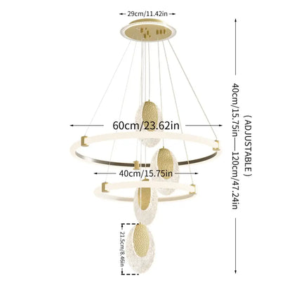 Modern gold circular led rings chandelier dining room acrylic accents