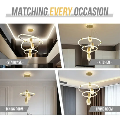 Modern gold circular led rings chandelier dining room acrylic accents