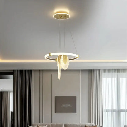 Modern gold circular led rings chandelier dining room acrylic accents