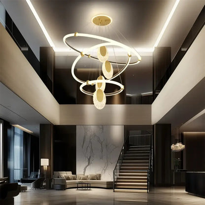 Modern gold circular led rings chandelier dining room acrylic accents