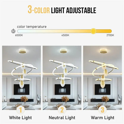 Modern gold circular led rings chandelier dining room acrylic accents