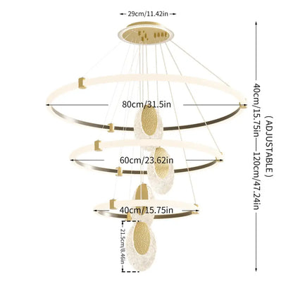 Modern gold circular led rings chandelier dining room acrylic accents