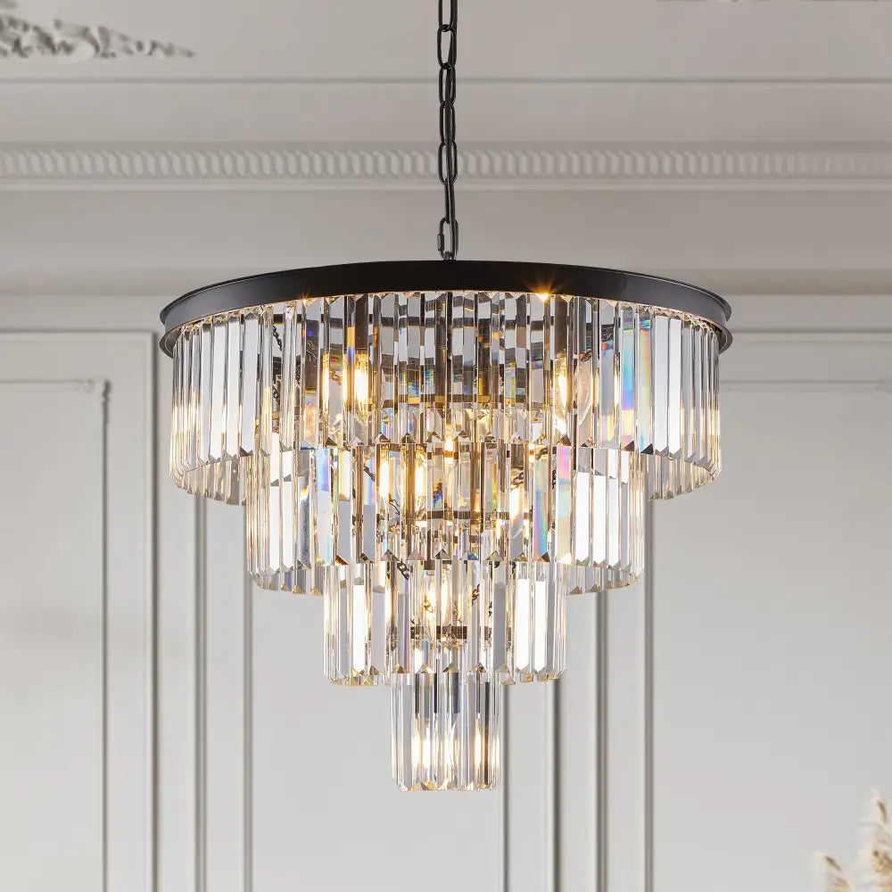 Modern 4 tier black crystal chandelier dining room pendant light