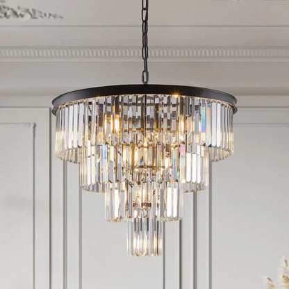 Modern 4 tier black crystal chandelier dining room pendant light