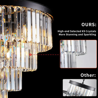 Modern 4 tier black crystal chandelier dining room pendant light
