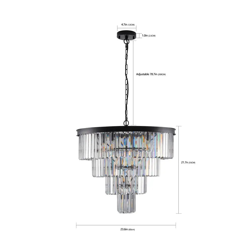Modern 4 tier black crystal chandelier dining room pendant light