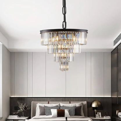 Modern 4 tier black crystal chandelier dining room pendant light