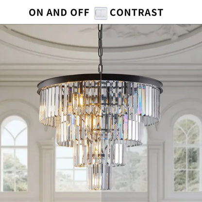 Modern 4 tier black crystal chandelier dining room pendant light