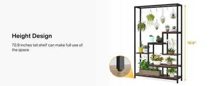Modern black metal and wood 5 tier indoor plant stand living room