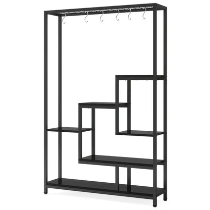 Modern black metal and wood 5 tier indoor plant stand living room
