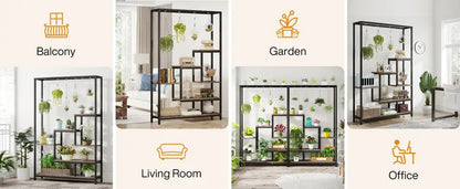 Modern black metal and wood 5 tier indoor plant stand living room