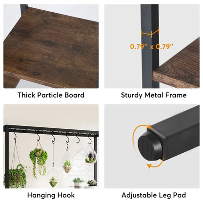 Modern black metal and wood 5 tier indoor plant stand living room