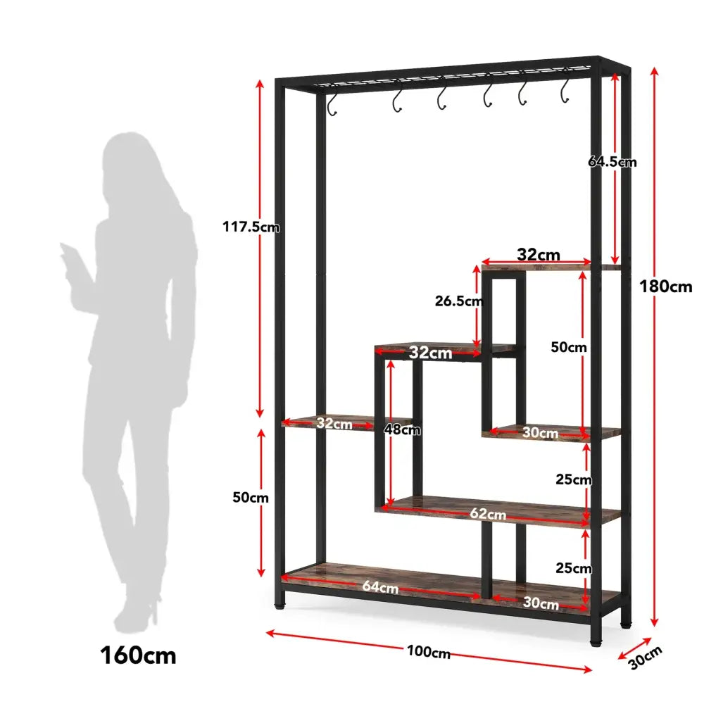 Modern black metal and wood 5 tier indoor plant stand living room