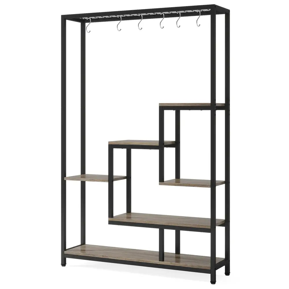 Modern black metal and wood 5 tier indoor plant stand living room