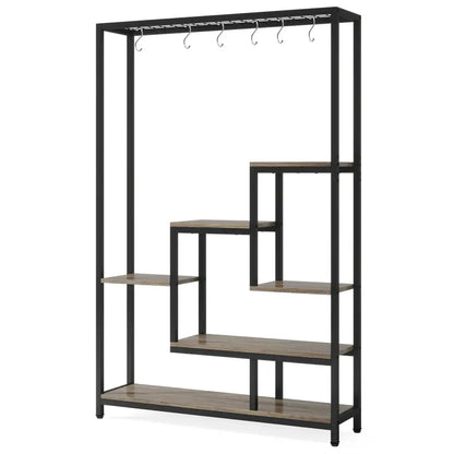Modern black metal and wood 5 tier indoor plant stand living room