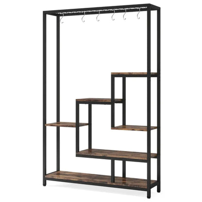 Modern black metal and wood 5 tier indoor plant stand living room