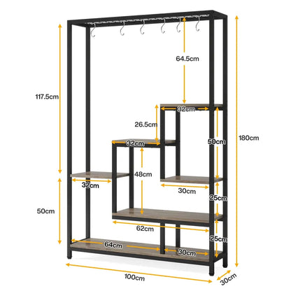 Modern black metal and wood 5 tier indoor plant stand living room