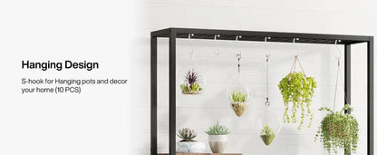 Modern black metal and wood 5 tier indoor plant stand living room