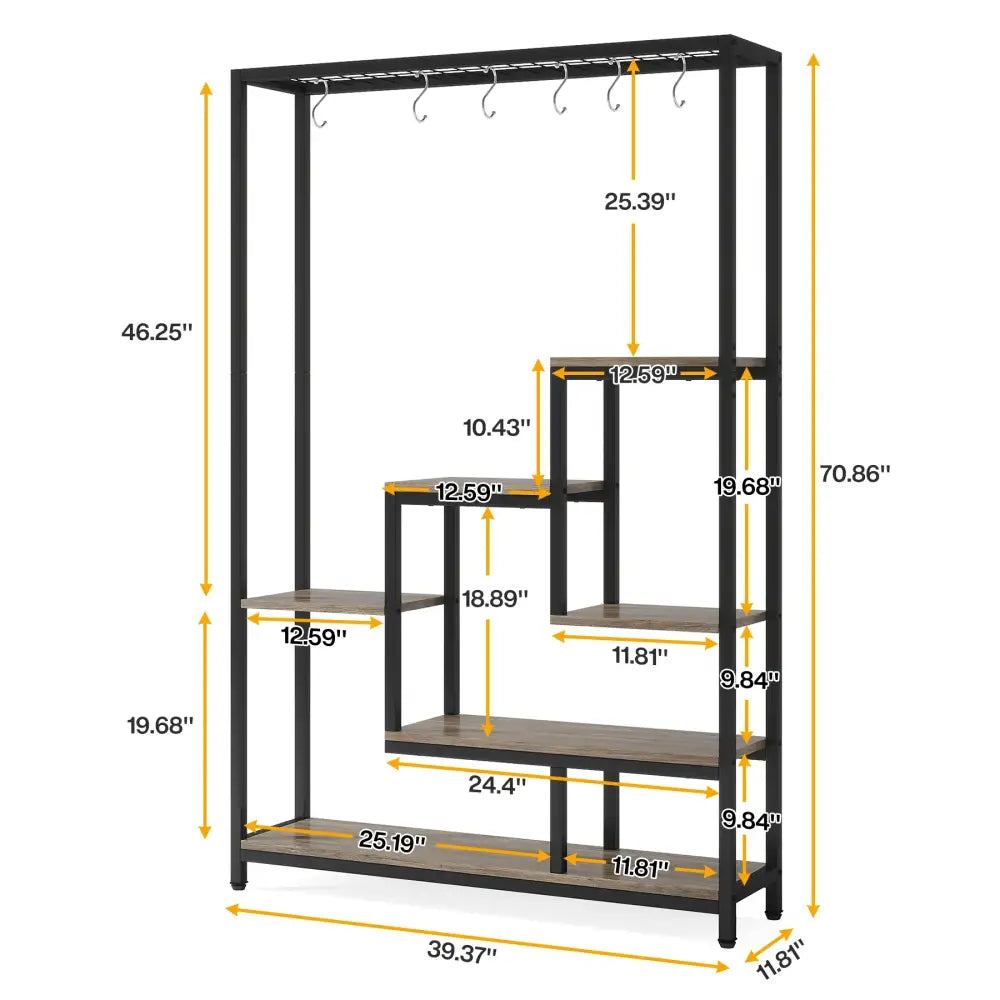 Modern black metal and wood 5 tier indoor plant stand living room