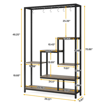 Modern black metal and wood 5 tier indoor plant stand living room