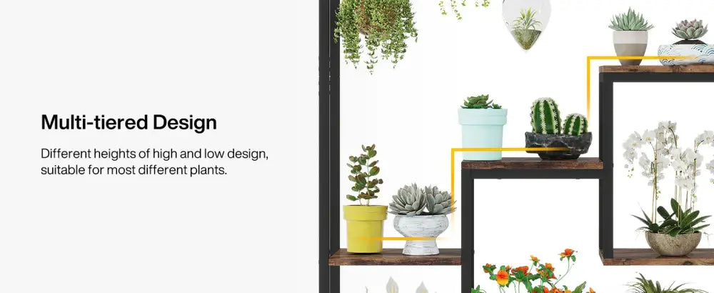 Modern black metal and wood 5 tier indoor plant stand living room