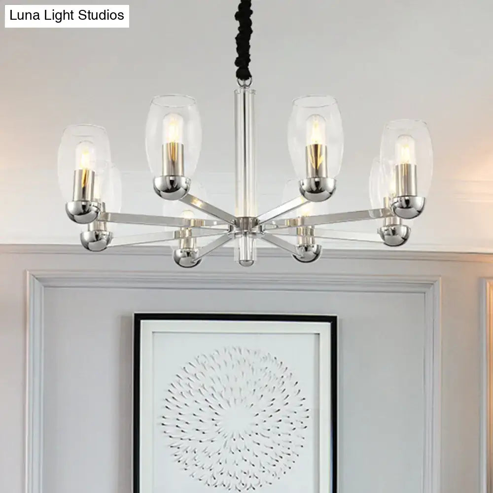 Modern chrome clear glass candle chandelier dining room pendant light