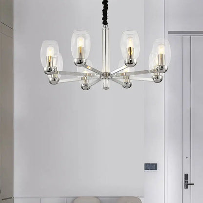 Modern chrome clear glass candle chandelier dining room pendant light