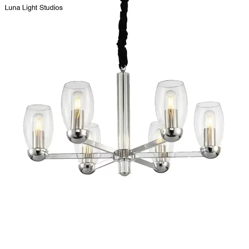 Modern chrome clear glass candle chandelier dining room pendant light