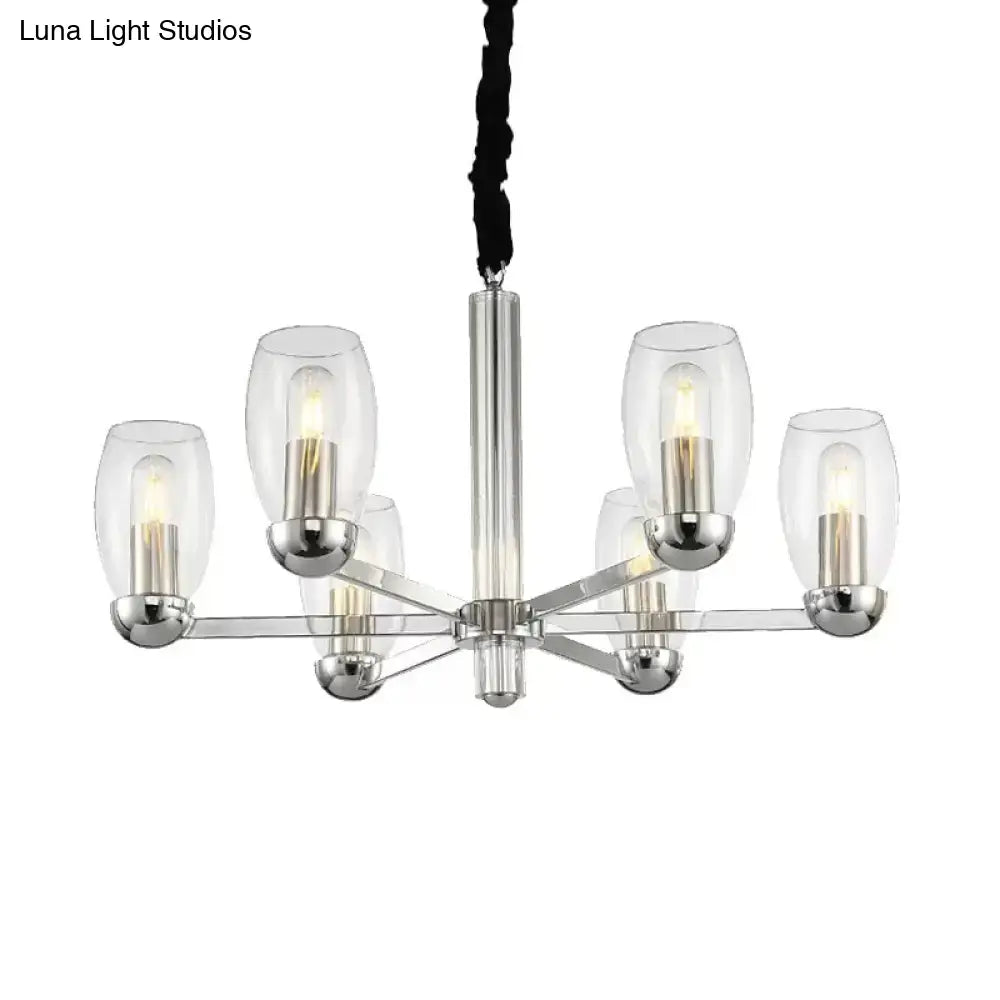 Modern chrome clear glass candle chandelier dining room pendant light