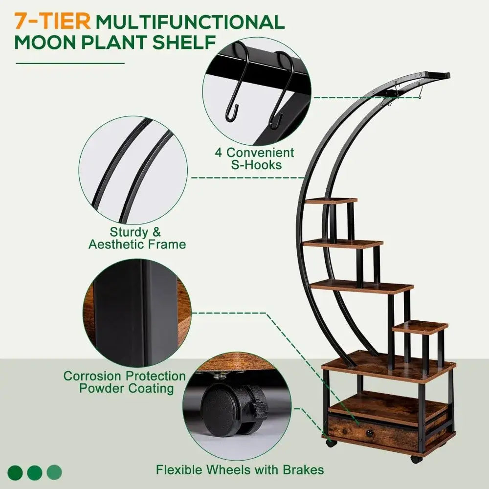 Modern rustic wood and black metal indoor plant stand living room