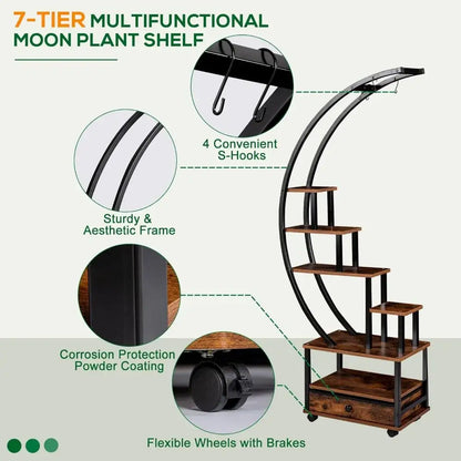 Modern rustic wood and black metal indoor plant stand living room