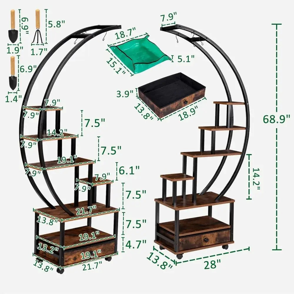 Modern rustic wood and black metal indoor plant stand living room