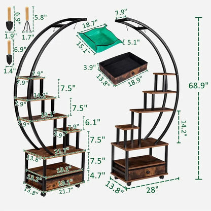 Modern rustic wood and black metal indoor plant stand living room