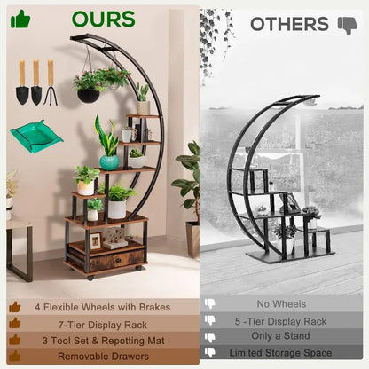 Modern rustic wood and black metal indoor plant stand living room